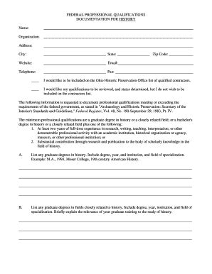 Fillable Online ohiohistory FEDERAL PROFESSIONAL QUALIFICATIONS ...