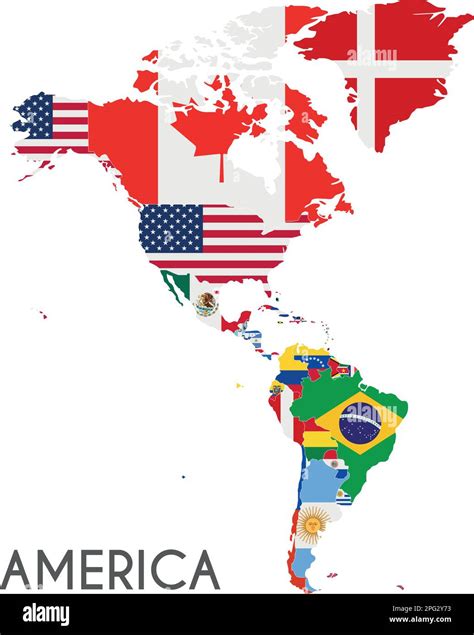 Political America Map vector illustration with the flags of all countries. Editable and clearly ...