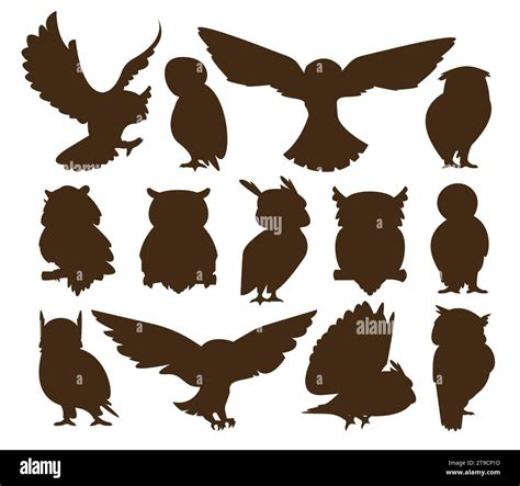 Owl silhouettes. Flying black bird icons for logotype design, nature predator flying silhouettes ...