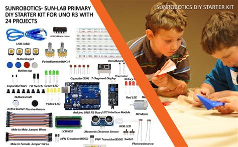 sunrobotics SUN-LAB Primary DIY Starter Kit for UNO R3 with 24 Projects ...