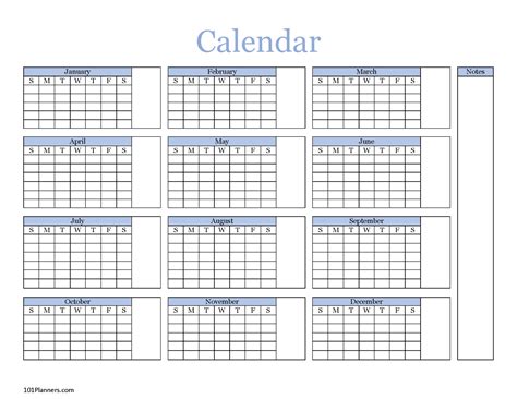 Printable Yearly Calendars