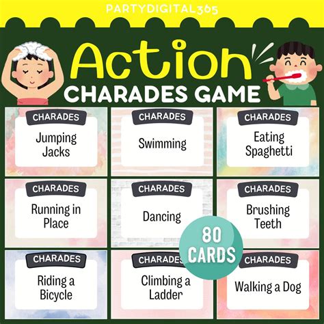 Printable Charades Game | Fun Family Friendly Game | Group Action ...