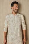Buy Cream Chanderi Silk Hand Embroidered Sequin Floral Dabka Kurta Set ...
