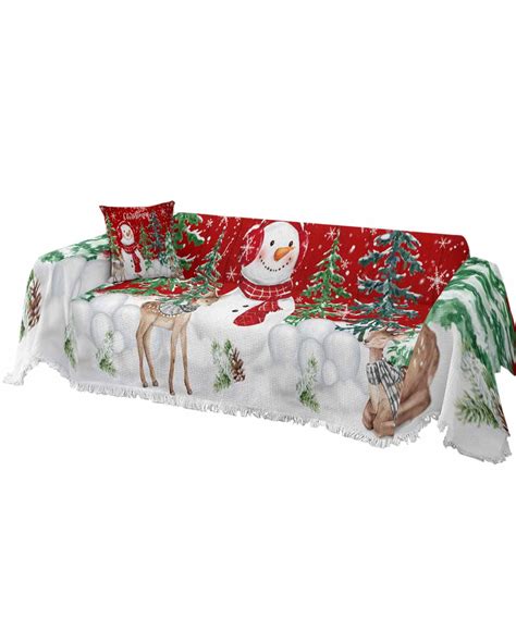Red Christmas Sofa Covers for 3 Cushion, Washable Couch Cover for ...