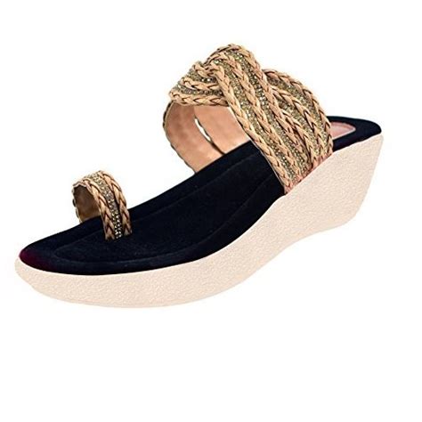 Buy Miss Polo Woman's Ethnic and Fashion Wedges Heel Sandal Black at ...