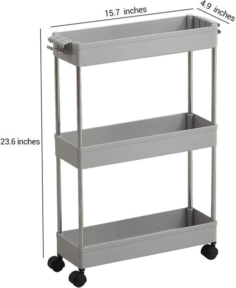 Buy Slim Storage Cart,3 Tier Bathroom Cart Mobile Shelving Unit ...