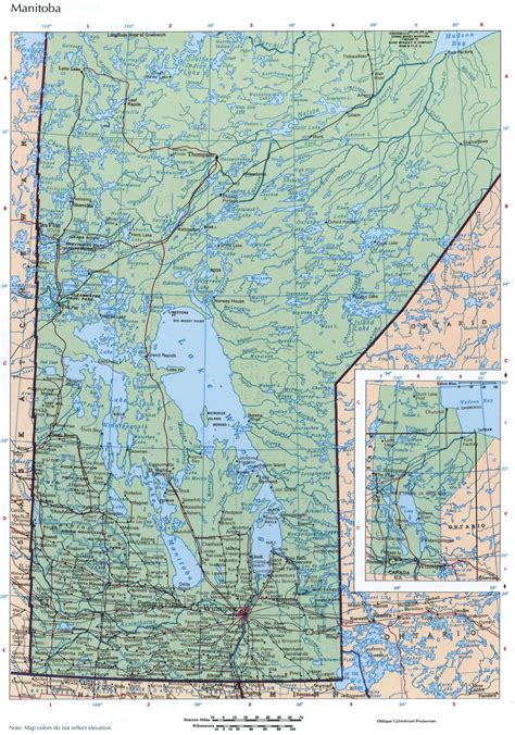 Map of Manitoba province Canada, Large detailed map of Manitoba with cities and towns