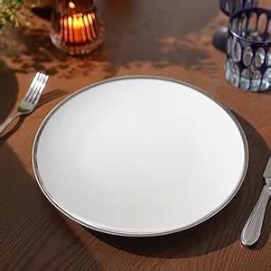 Buy PURE HOME + LIVING Set of 2 White Dinner Plates with Silver Line ...