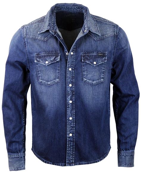 PEPE JEANS Carson Retro Indie Distressed Dark Wash Denim Shirt