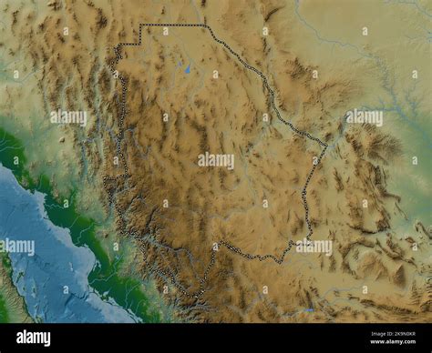Chihuahua, state of Mexico. Colored elevation map with lakes and rivers ...