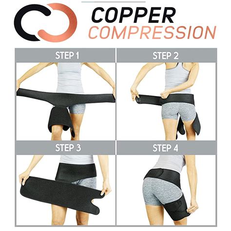 Copper Compression Groin Thigh Sleeve - Hip Support Wrap for Men and Women - Adjustable Neoprene ...