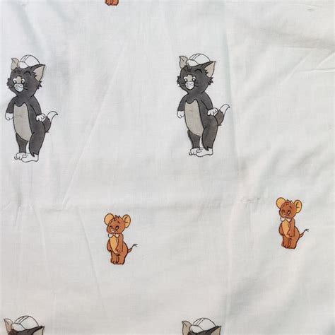 Pure Cotton Jaipuri White With Tom And Jerry Hand Block Print Fabric ...
