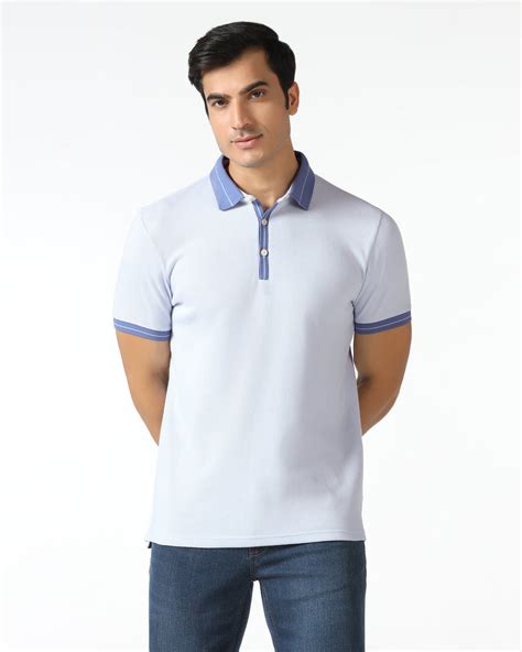 Buy Light Blue Textured Polo T-Shirt for Men at Blackberrys