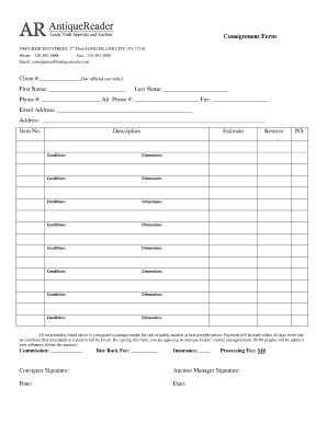 Fillable Online Consignment Form - Antique Reader Fax Email Print ...