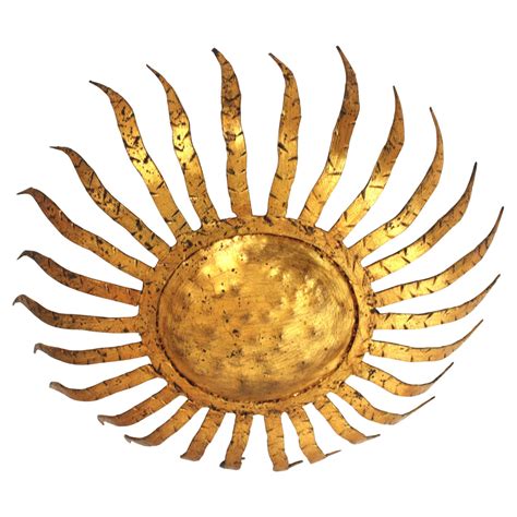 Sunburst Ceiling Light Fixture in Gilt Wrought Iron, Spain 1950s For ...