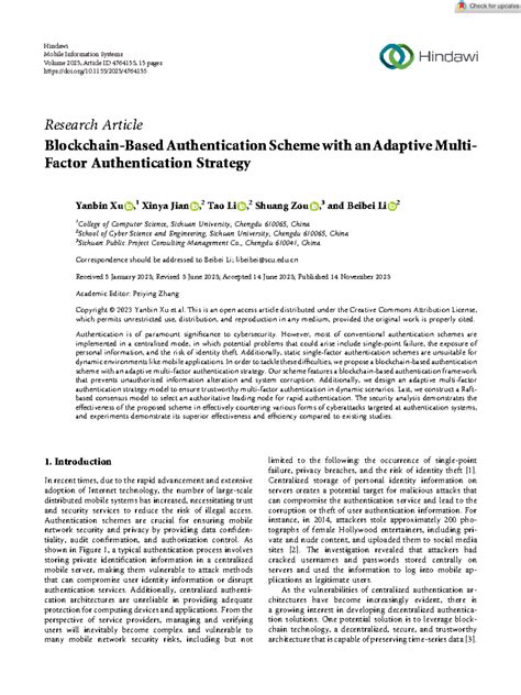 Blockchain‐Based Authentication Scheme with an Adaptive Multi‐Factor ...