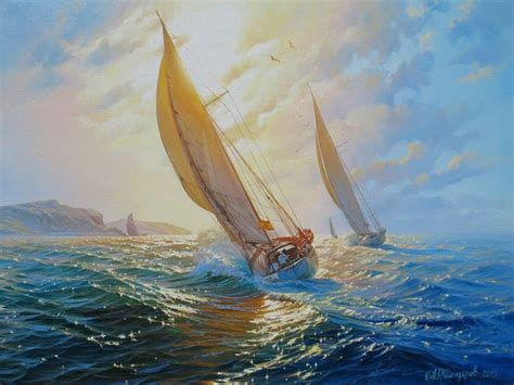 Sail Boat Painting by Alexander Shenderov Ocean Painting Large Sea Painting Original Oil ...