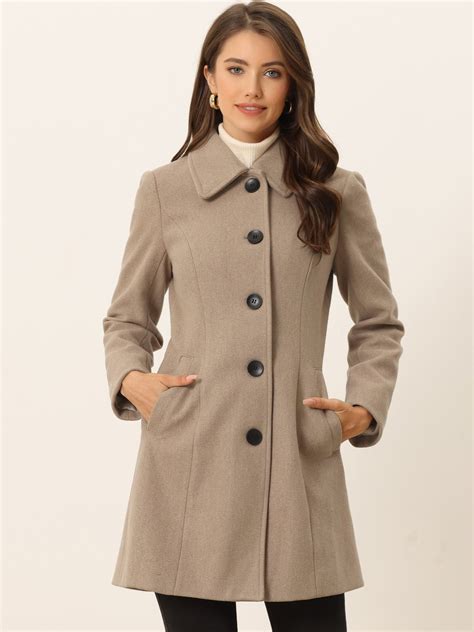 Solid Winter Single Breasted Long Warm Pocketed Pea Coat | Allegra K