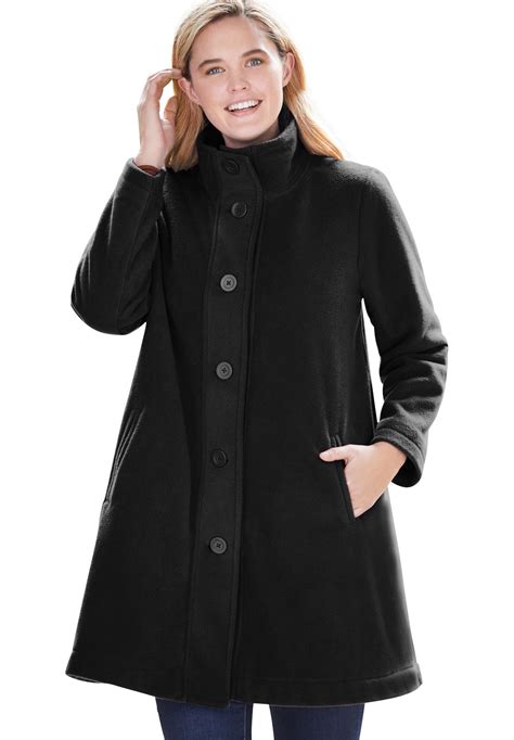 Woman Within Women's Plus Size Fleece Swing Funnel-Neck Coat Coat ...