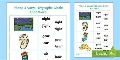Trigraphs Phase 3 – Circle That Word Worksheet - Phonics