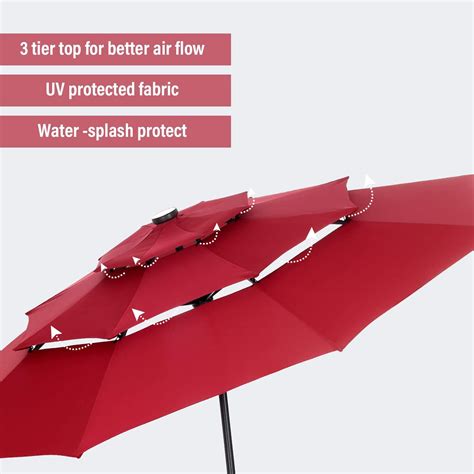 Buy Ainfox 10ft 3 Tiers Solar Patio Umbrella with LED Light, Outdoor ...
