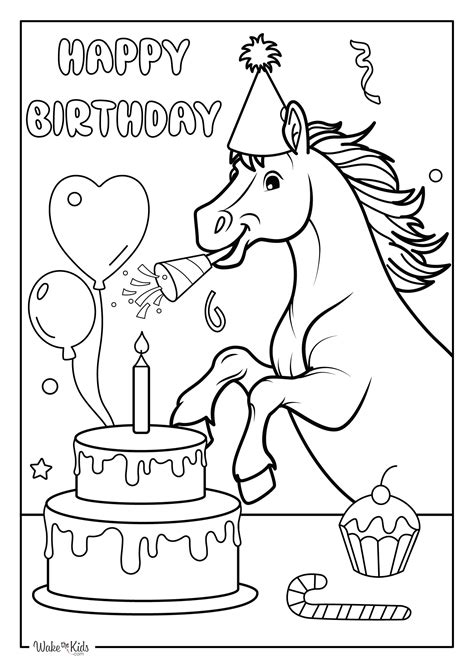 Happy Birthday Horse Coloring Pages (Free Printable PDFs) | WakeTheKids