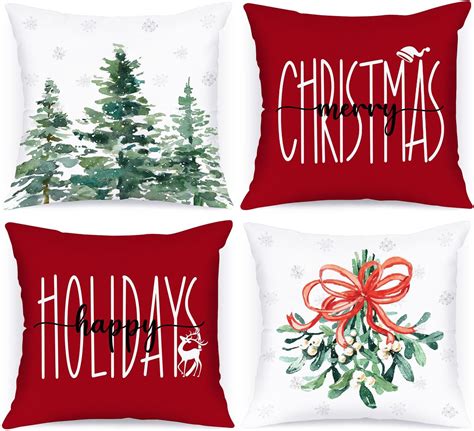 Lanpn 18x18 Christmas Throw Pillow Covers Set of 4, Winter Forest ...