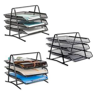 Goodwill Tech 3-Tier File Organizer - Black Metal Mesh Desk Tray with ...
