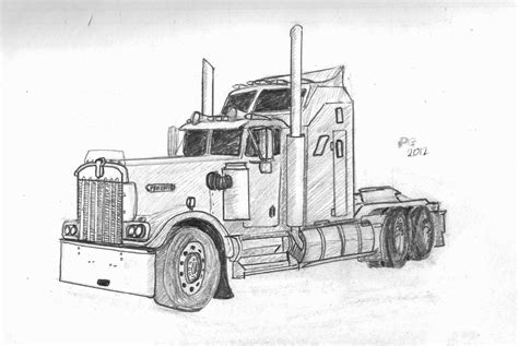 Semi Truck Outline Drawing at PaintingValley.com | Explore collection ...