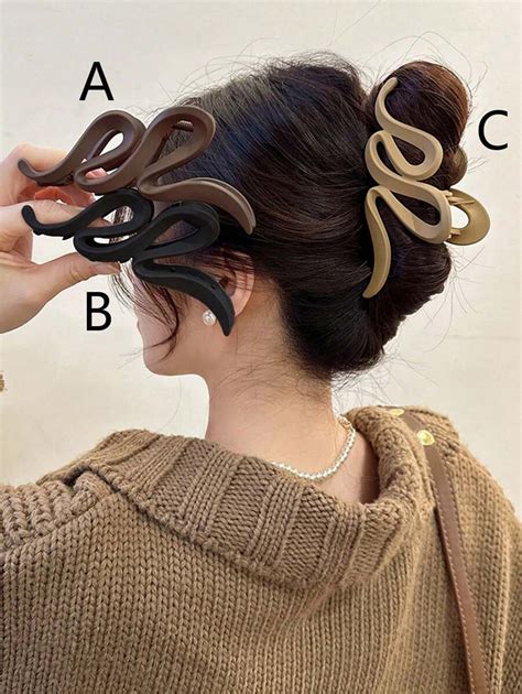 1-3pcs Women Black & Brown Solid Color Large Wavy Plastic Hair Clips ...