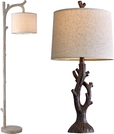 OYEARS 25" Farmhouse Table Lamp Set of 2 & Rustic Farmhouse Tree Trunk ...