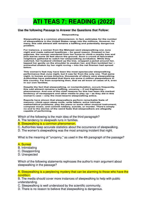 ATI TEAS 7: READING (2022) – Scholarfriends - Scholarfriends