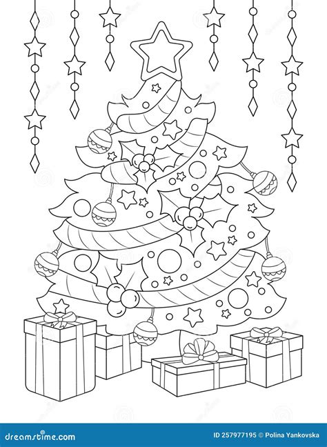 Christmas Coloring Page for Adult Stock Illustration - Illustration of ...