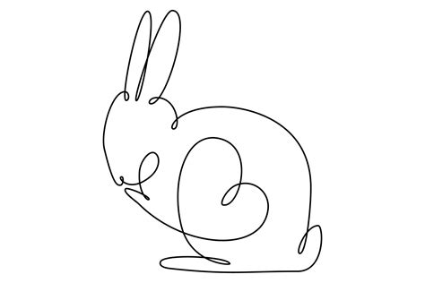 Easter bunny with heart continuous one line drawing. Rabbit simple ...