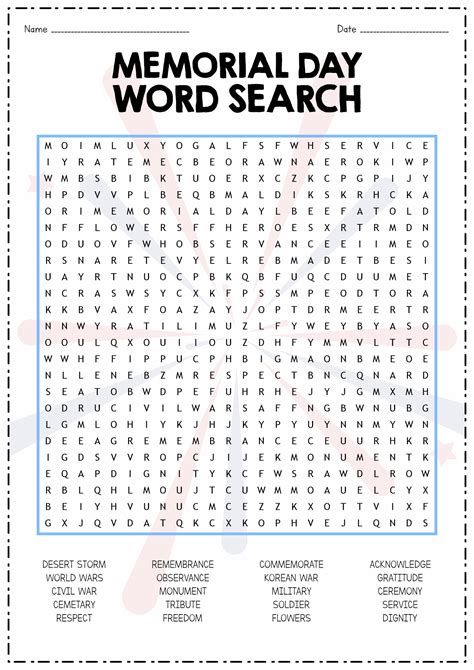 Memorial Day Printable Word Search - Printable Word Searches