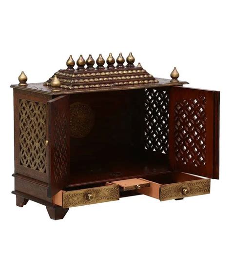 Big Sheesham MDF Copper Wooden Pooja Temple With Door ...