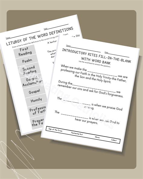Parts of the Catholic Mass Printable Worksheet Bundle (46 pages ...