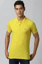 Peter England Casuals Polo T-Shirts, Men Yellow Solid Polo Neck Polo T ...