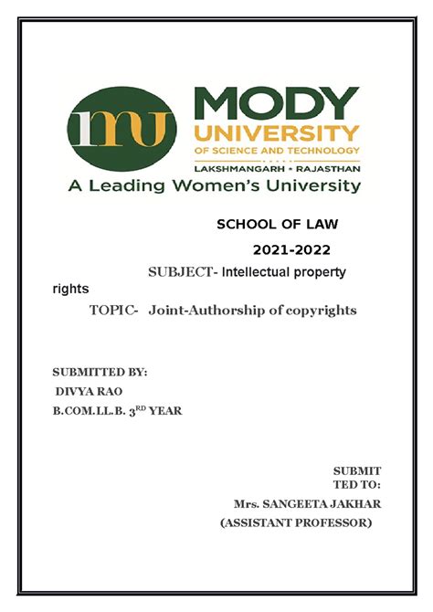 (IPR) Assingment - jhkii - SCHOOL OF LAW 2021- SUBJECT- Intellectual ...