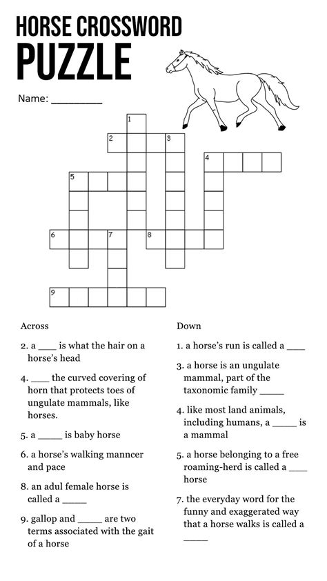 Horse Crossword Puzzle for Kids | Horse lessons, Horse camp, Eventing ...
