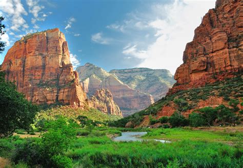 Zion Canyon, with the virgin river, Zion National Park, Utah, USA ...