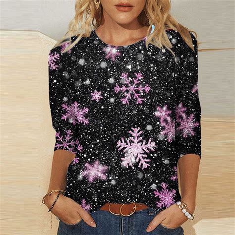 VKOYWKM Merry Christmas T-Shirts Women 3/4 Length Sleeve Women Tops ...