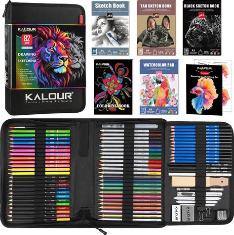 Amazon.com: KALOUR PDAS 82 Drawing Set Sketching Kit, Art Set with ...