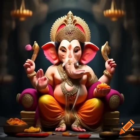 Cyberpunk depiction of the Hindu deity Ganesh in a neon city on Craiyon