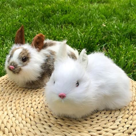 Buy Basuo-9Q Pack of 2 Realistic Furry White Panda Rabbits Figurines ...