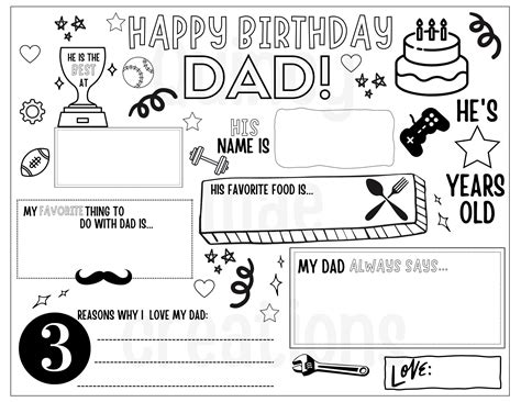 Happy Birthday Dad Coloring Page Card