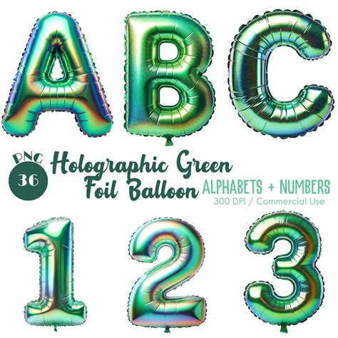 Holographic Green Foil Balloon Alphabets and Number Clipart 36 PNG ...