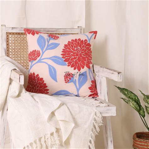 Garden Serenity: Embroidered Floral Cushion Cover