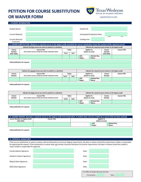 PETITION FOR COURSE SUBSTITUTION OR WAIVER FORM