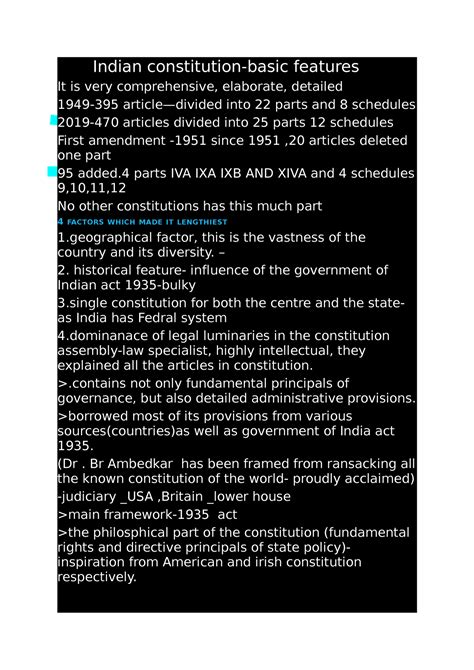 Indian constitution - Indian constitution-basic features It is very ...